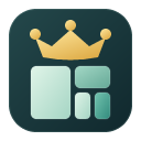 SizeQueen’s gold crown above mint and teal storage blocks.